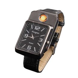 Flameless USB Lighter Watch Casual Rechargeable Cigarette Lighter Men's Quartz Wrist Watch