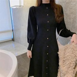 Casual Dresses Autumn Winter Underlay Woollen Dress For Women Mid Length Single Breasted Decor Style Matching Coat Inside Knitted