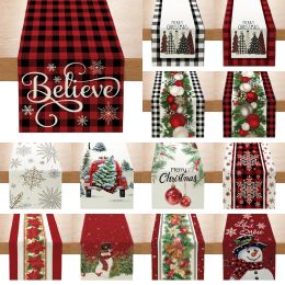 Linens Christmas Table Runner Xmas Linen Table Flag Cover Merry Christmas Decorations For Home Navidad Noel Gifts Snowman Tablecloth