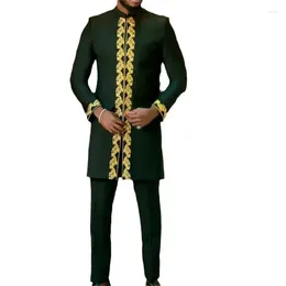 Men's Tracksuits 2 Pieces Sets Dashiki Nigerian Man Clothes African Men Fashion Embroidered Top Trousers Suits Wedding Party Wear