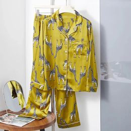 European Style Elegant Classy Fashion Trendy Female Lounges Aesthetics Print Spring Autumn Sleepwear for Women Y2k Sweet Pajamas 240428