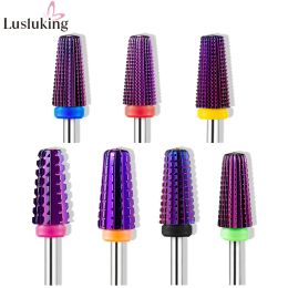 Bits New Purple Plated 5 in 1 Tungsten Carbid Nail Drill Bits With Cut Tapered Bit Milling Cutter For Manicure Accessories Nail Tools