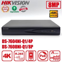Bins Original Hikvision Ds7608niq1/8p 4/8 Channel 1u 4/8poe 4k Nvr H.265+ Plug and Play Ds7604niq1/4p Network Video Recorder
