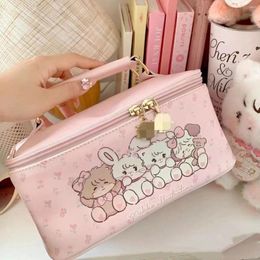 Cosmetic Bags Kawaii Mikko Cases Cute Pink Makeup Bag For Girls Aesthetic Leather Toiletries Organiser Women