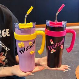 Kawaii Sainless Steel Tumbler For Coffee Car Mug Freeze Thermos 1100ml Cute Thermal Water Bottle With Straw Keep Cold Cup 240415