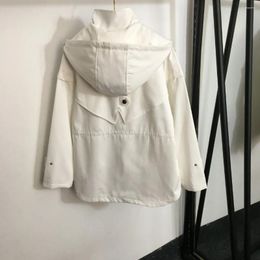 Women's Jackets 24 Ladies Fashion Spring/Summer Decor Super Slim Waist Drawstring Long Sleeve Hooded Zipper Trench Coat White SML