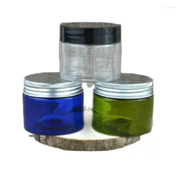 Storage Bottles 50G 50ML Plastic Cream Jar PET Empty Blue Green Transparent Body With Black And Aluminum Cap Inner Lid 30pcs/lot