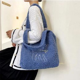 Evening Bags Lambswool Handbags For Women Shoulder Bag Large Capacity Embroidery Handbag Shopper Cute Plush Tote Luxury Sac