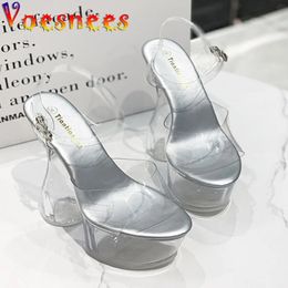 Voesnees Model Catwalk Show Round Heels Pumps Ladies Sexy PVC Transparent Wedding Shoes High Platform Women Summer Sandals 240426