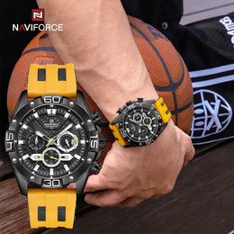 NAVIFORCE Luxury Watches for Men Fashion Silicone Band Military Waterproof Sport Chronograph Quartz WristWatch Fashion With Date 240425