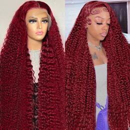 13x4 99J Burgundy Loose Deep Wave 13x6 Lace Front Human Hair Wigs Red Colored Water Curly Frontal For Women 240419