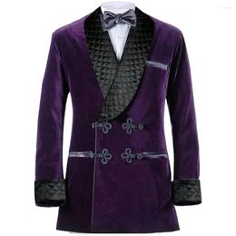 Men's Suits Chic Velvet Men Suit Jacket Elegant Shawl Lapel Double Breasted Long Coat Dinner Party Wedding Tuxedo Latest Design