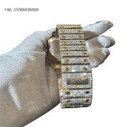 Custom Hip Hop Diamond Rose Gold Iced Out Hand Made Setting VVS Moissanite Watch