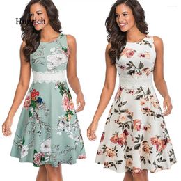 Casual Dresses Vintage Elegant Embroidery Floral Lace Patchwork Vestidos A-Line Pinup Business Women Party Flare Swing Dress