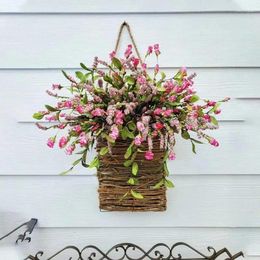 Decorative Flowers Artificial Hydrangea Flower Basket Garland Simulation Rattan Bouquet Fake For Wedding Party Vase Door Home Decor