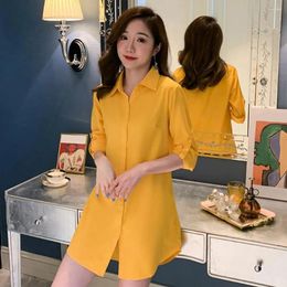 Women's Blouses Women Shirt Dress Elegant Long Sleeve Versatile Mid-length Lapel For Spring Office Autumn
