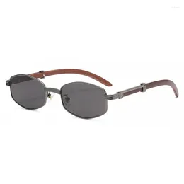 Sunglasses Round Trendy Frame Wood Grain For Men And Women's Glasses