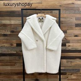 Maxmaras Coat Teddy Bear Womens Cashmere Coats Wool Winter 2024 New Autumnwinter Star Style Milk White Fur Particle Camel Fleece Vbud