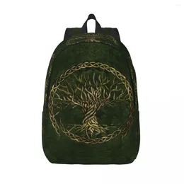 Backpack Green And Gold Tree Of Life Canvas For Boys Vikings Yggdrasil College School Travel Bags Bookbag Fits 15 Inch Laptop