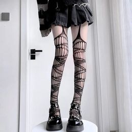 Gothic Bat Long Sexy Fishnet Stocking Harajuku Emo Alternative Mesh Tights Lingerie Skin Thigh High Garters Hosiery 240424