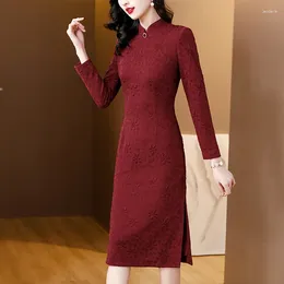 Casual Dresses Autumn Cheongsam 2024 Female Retro Chinese Style Daily Improvement Long-sleeved Mother Dress