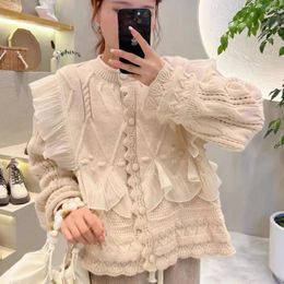 Women's Knits Stylish Fashion Loose Knit Cardigan Coat Women Sweater Jacket 2024 Autumn Winter Ruffles Long Sleeve Single-breasted Knitwear