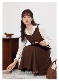 Casual Dresses French Office Gentle Sweet Dress Women Autumn 2024 Retro Slim Lapel Neck Midi Trend