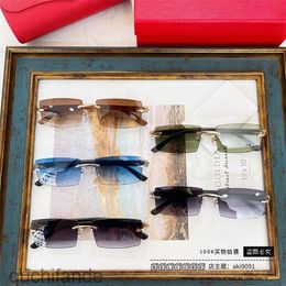 Top Level Original Cartere Designer Sunglass New Frameless Wooden Leg Style Square Sunglasses Trendy Womens Influencer Style Sunglasses with 1:1 Real Logo