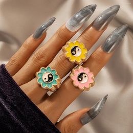 Cluster Rings 3pcs/sets Trendy Yin And Yang Finger For Women Colorful Dripping Oil Heart Metal Set Jewelry Wholesale 18593