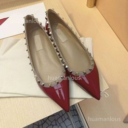 Heels Stud 2024 Shoes Designer Sole High Valentyno Heel Pumps Boat Vlogoo Spring v Pointed Soft Rivet Flat Shallow Versatile Women QEGC