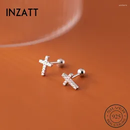 Stud Earrings INZAReal 925 Sterling Silver Zircon Cross Bead Thread For Fashion Women Fine Jewelry Punk Accessories Gift