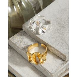 MLKENLY INS niche light luxury design sense simple geometric ruffle skirt ring sterling silver S925 female rings 240424