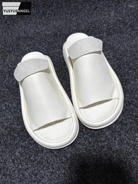 Slippers Summer Mens Casual Thick Platform Cowhide Genuine Leather Slides Comfortable Slip On Loafers Open Toe Beach