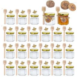 Storage Bottles Honey With Mini Bab 1. Rope Small Wood Pendant Jute Jam Candies For Hexagon Jar Dipper Gold Glass Lid Bee Containers