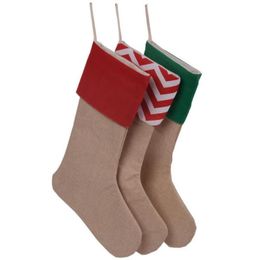 Canvas Christmas Stocking Gift Bags Striped Xmas Stockings Plain Burlap Socks Candy Bag Christmas Decorations4051619