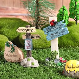 Mini Road Sign Welcome Stake Figurines Succulents Signpost Fairy Garden Miniature Bonsai Micro Landscape Doll House Decor Gift 240424