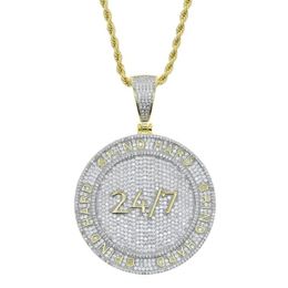 Drop ship hip hop penadnt Necklace with gold plated engraved Letter Grind Hard with Full Cubic zircon Paved Round Charm Punk style8467515