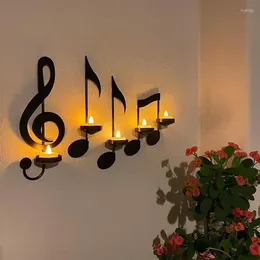 Candle Holders Black Music Note Wall Sconce Decor 4 Iron Candlestick Decorations Tealight Symbols