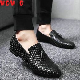 Casual Shoes Men Weave Comfortable Slip On Loafer Leather Loafers Office Big Size