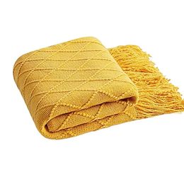 Soft Cozy Vintage Textured Knitted Throw Blankets with Tassels Lightweight Decorative Throws Farmhouse Woven Blanket for Adults 240409