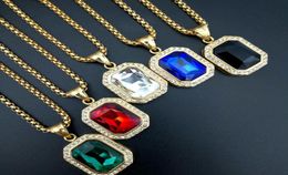 Hip Hop gold Colour Artificial gem Head Pendant Necklace For Men 316L Stainless Steel Mans Male Jewellery Friendship Gift3454768