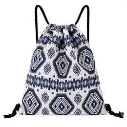 Drawstring Foldable Retro Style Durable Daily Backpack Knit Fabric Travel Casual Large Capacity Fashion Hided Pocket Geometrical