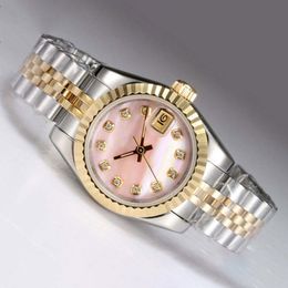 man movement watch pink wristwatch man diamond watch diamond marking luxury gold watch automatic two tone with pink mop dial designer man watches 36mm