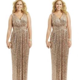 Sexy Plus Size Dresses Rose Gold Sequin Sheath VNeck Floor Length Evening Gowns Formal Mother of the Bride Prom Dress Custom8116770