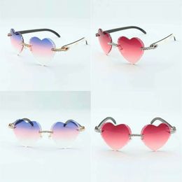 Sales Direct New Heart Shaped Cutting Lens Diamonds Sunglasses 8300687 Natural White &black Hybrid Buffalo Horn Temples Size 58-18-140 Mm Original Quality