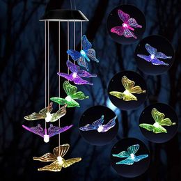 Garden Decorations LED Solar Wind Chime Light Garden Butterfly Wind Chime Lamp Colourful Waterproof Hanging Solar Light for Garden Yard Home Decor