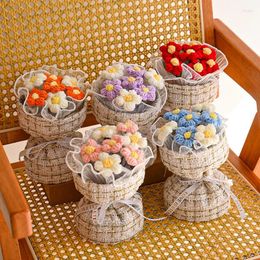 Decorative Flowers Simulation Puff Handmade Woven Finished Bouquet Creative Crochet Wool Knitted Flower Decor Birthday Valentine's Day Gift