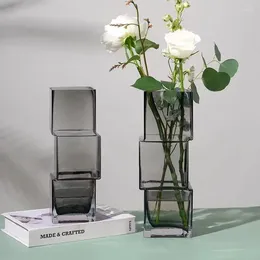 Vases Modern Nordic Plant Pots Misplaced Squares Glass Vase Transparent Flower Home Decor Decorative For Luxury Room