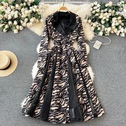 Casual Dresses 2024 Elegant Women Notched Collar Blazer Dress Autumn Winter Flower Print Stitching Mesh Double-Breasted Long Party Vestidos