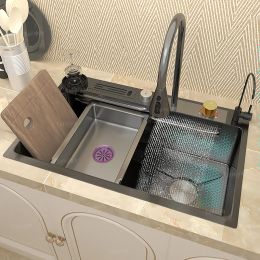 Waterfall Sink Stainless Steel Kitchen Sink Embossed Large Single Multifunction Wash Basin Support Wholesale